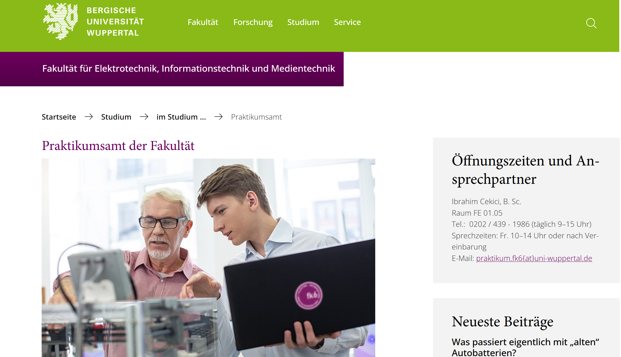 Praktikumsamt der Fakultät für Elektrotechnik, Informationstechnik und Medientechnik 